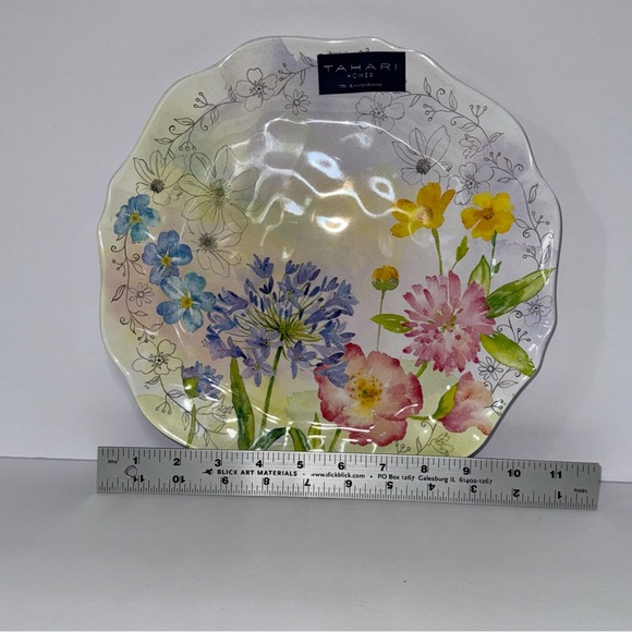 Tahari Homes 100% Melamine Round Floral Serving Tray Entertaining Housewares - Picture 6 of 9